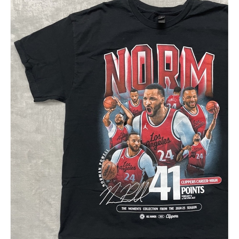 LA Clippers T-Shirt Men's XL Black Norman Powell 2024-25 Moments Playoffs SGA